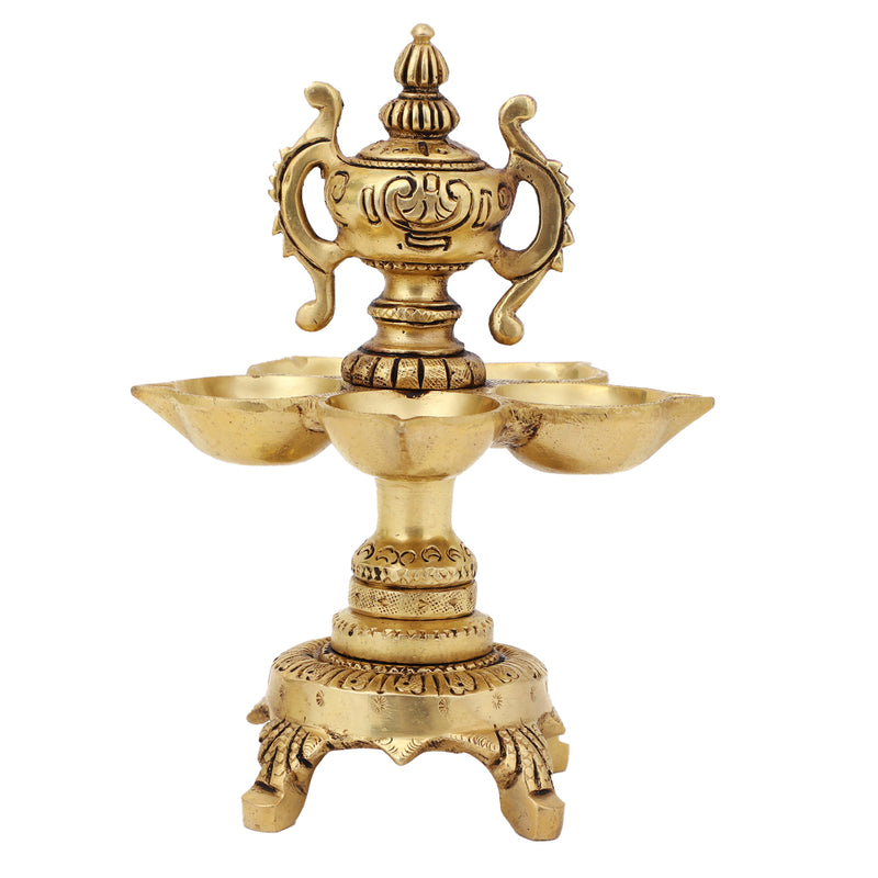 Brass Diya - exquisitely crafted brass oil lamp, traditional design, golden finish, decorative home accent, symbolizes spirituality and enlightenment, emits a warm and tranquil glow, ideal for religious ceremonies and festive occasions, enhances ambiance and decor with a touch of traditional elegance.