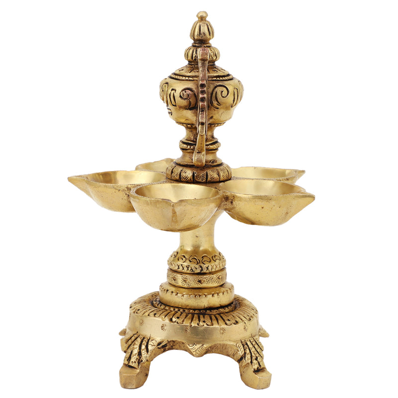 Brass Diya - exquisitely crafted brass oil lamp, traditional design, golden finish, decorative home accent, symbolizes spirituality and enlightenment, emits a warm and tranquil glow, ideal for religious ceremonies and festive occasions, enhances ambiance and decor with a touch of traditional elegance.