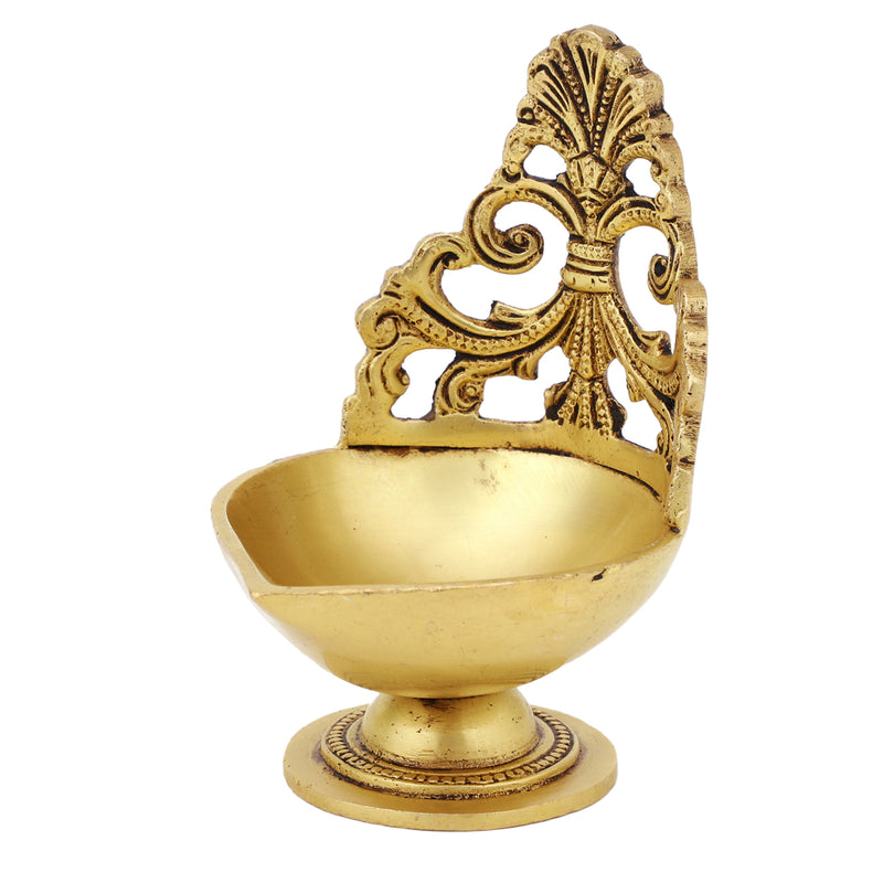 Brass small Akhand Diya - intricately designed brass oil lamp, compact size, traditional Indian Diya, golden finish, decorative home accent, emits a warm and serene glow, ideal for religious ceremonies and meditation, enhances spiritual ambiance and decor.