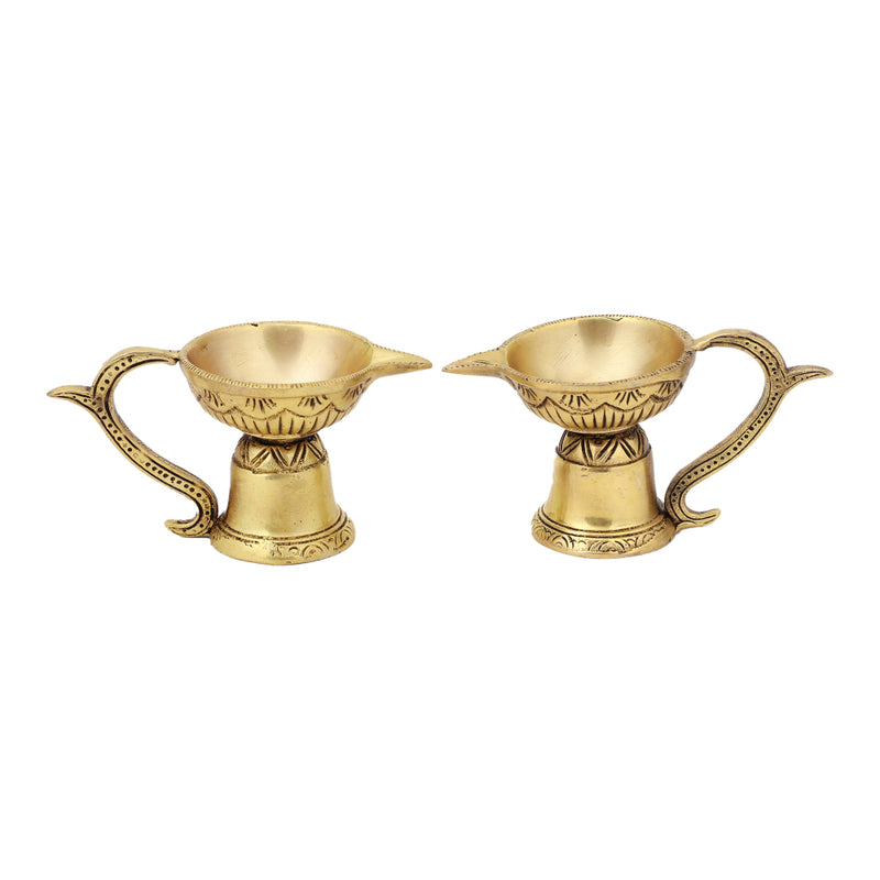 Brass small Akhand Diya - intricately designed brass oil lamp, compact size, traditional Indian Diya, golden finish, decorative home accent, emits a warm and serene glow, ideal for religious ceremonies and meditation, enhances spiritual ambiance and decor.