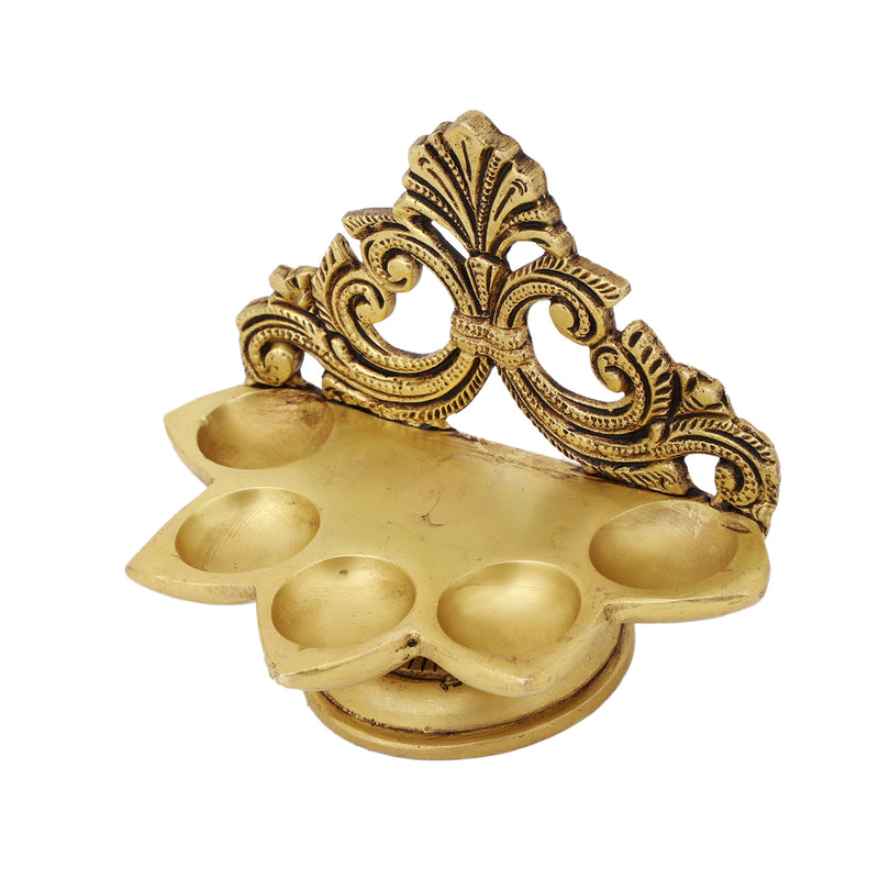 Brass small Akhand Diya - intricately designed brass oil lamp, compact size, traditional Indian Diya, golden finish, decorative home accent, emits a warm and serene glow, ideal for religious ceremonies and meditation, enhances spiritual ambiance and decor.