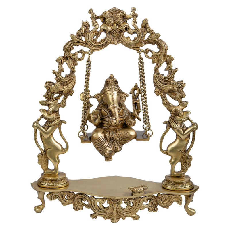 Brass God Ganesha Ji - intricately designed brass statue of Lord Ganesha, golden finish, auspicious and beloved deity, perfect for home decor and spiritual spaces, ideal for invoking blessings and removing obstacles, symbolizes wisdom, prosperity, and good fortune, enhances the spiritual energy and fosters a sense of divine presence, a sacred and revered addition to your collection of brass sculptures and figurines.