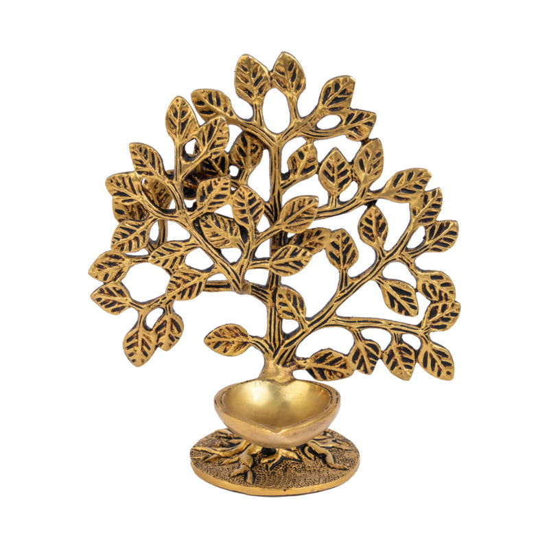 Brass Tree Diya - meticulously designed brass oil lamp in the shape of a tree, golden finish, decorative home accent, symbolizes growth and prosperity, traditional Indian Diya, emits a warm and radiant glow, perfect for festive celebrations and spiritual rituals, enhances spiritual ambiance and decor with a touch of natural beauty.