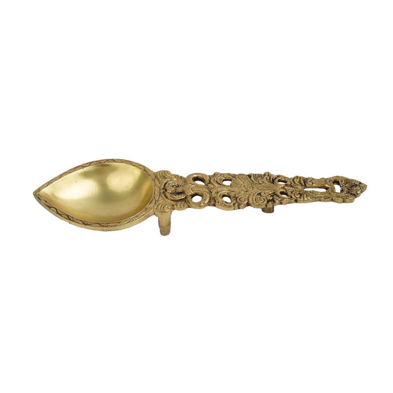 Brass Pooja Spoon - beautifully crafted brass spoon for religious rituals, ideal for offering sacred substances during prayers and ceremonies, golden finish, perfect for home puja setups and spiritual practices, symbolizes purity and devotion, enhances the sacredness of rituals, a functional and auspicious addition to your pooja essentials and religious artifacts.