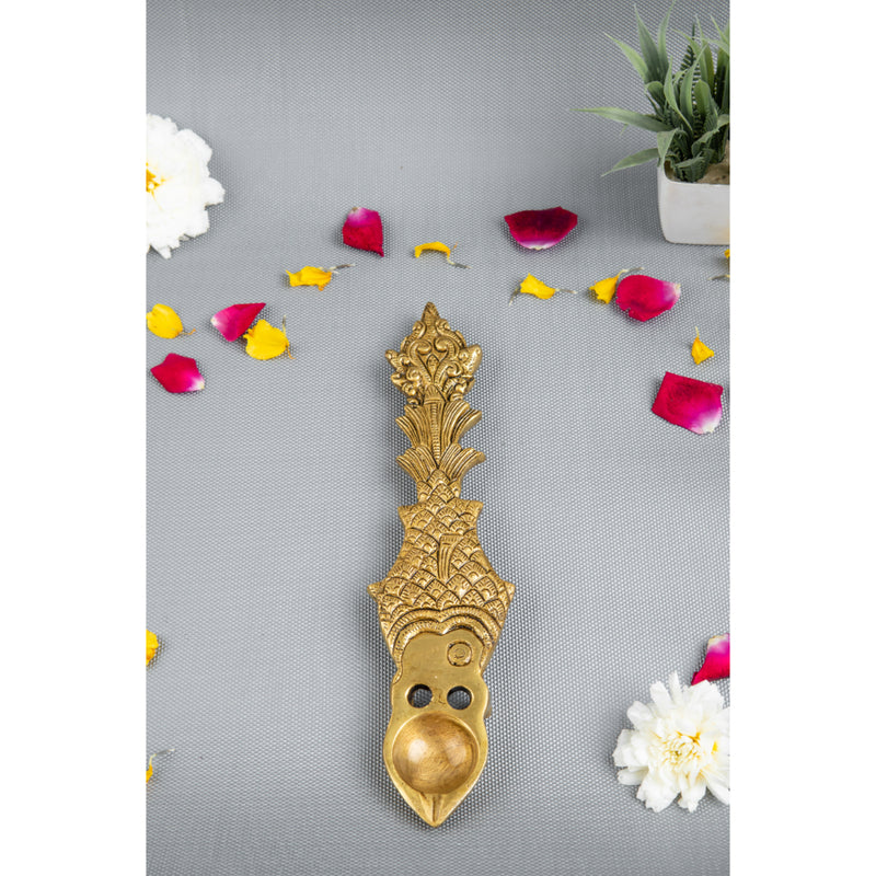 Brass Pooja Spoon - beautifully crafted brass spoon for religious rituals, ideal for offering sacred substances during prayers and ceremonies, golden finish, perfect for home puja setups and spiritual practices, symbolizes purity and devotion, enhances the sacredness of rituals, a functional and auspicious addition to your pooja essentials and religious artifacts.