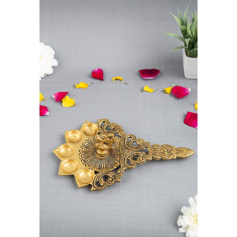 Brass Pooja Spoon - beautifully crafted brass spoon for religious rituals, ideal for offering sacred substances during prayers and ceremonies, golden finish, perfect for home puja setups and spiritual practices, symbolizes purity and devotion, enhances the sacredness of rituals, a functional and auspicious addition to your pooja essentials and religious artifacts.