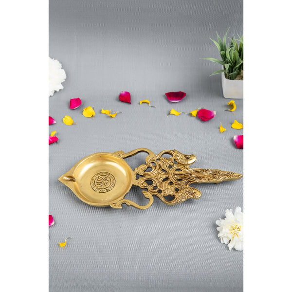 Brass Pooja Spoon - beautifully crafted brass spoon for religious rituals, ideal for offering sacred substances during prayers and ceremonies, golden finish, perfect for home puja setups and spiritual practices, symbolizes purity and devotion, enhances the sacredness of rituals, a functional and auspicious addition to your pooja essentials and religious artifacts.