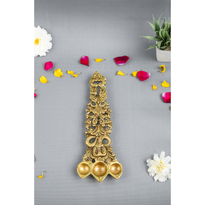 Brass Pooja Spoon - beautifully crafted brass spoon for religious rituals, ideal for offering sacred substances during prayers and ceremonies, golden finish, perfect for home puja setups and spiritual practices, symbolizes purity and devotion, enhances the sacredness of rituals, a functional and auspicious addition to your pooja essentials and religious artifacts.