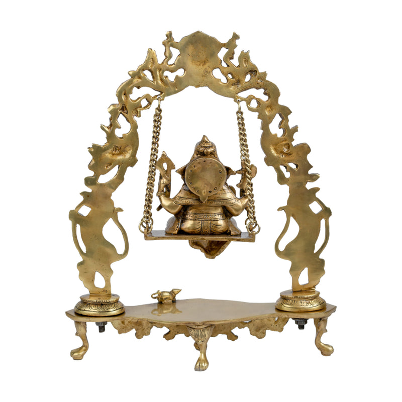 Brass God Ganesha Ji - intricately designed brass statue of Lord Ganesha, golden finish, auspicious and beloved deity, perfect for home decor and spiritual spaces, ideal for invoking blessings and removing obstacles, symbolizes wisdom, prosperity, and good fortune, enhances the spiritual energy and fosters a sense of divine presence, a sacred and revered addition to your collection of brass sculptures and figurines.