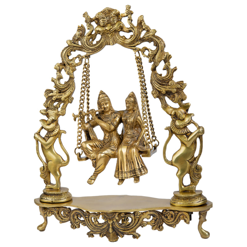 Brass God Radha Krishna Ji - intricately designed brass statue featuring Lord Krishna and Radha, golden finish, divine and eternal divine couple, perfect for home decor and spiritual spaces, ideal for invoking love, devotion, and divine union, symbolizes divine love, harmony, and transcendence, enhances the spiritual energy and fosters a sense of divine presence, a sacred and cherished addition to your collection of brass sculptures and figurines."