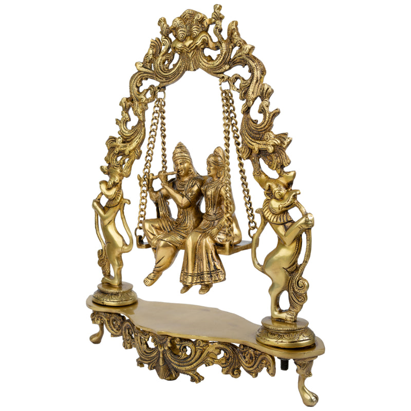 Brass God Radha Krishna Ji - intricately designed brass statue featuring Lord Krishna and Radha, golden finish, divine and eternal divine couple, perfect for home decor and spiritual spaces, ideal for invoking love, devotion, and divine union, symbolizes divine love, harmony, and transcendence, enhances the spiritual energy and fosters a sense of divine presence, a sacred and cherished addition to your collection of brass sculptures and figurines."