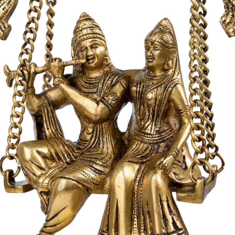 Brass God Radha Krishna Ji - intricately designed brass statue featuring Lord Krishna and Radha, golden finish, divine and eternal divine couple, perfect for home decor and spiritual spaces, ideal for invoking love, devotion, and divine union, symbolizes divine love, harmony, and transcendence, enhances the spiritual energy and fosters a sense of divine presence, a sacred and cherished addition to your collection of brass sculptures and figurines."