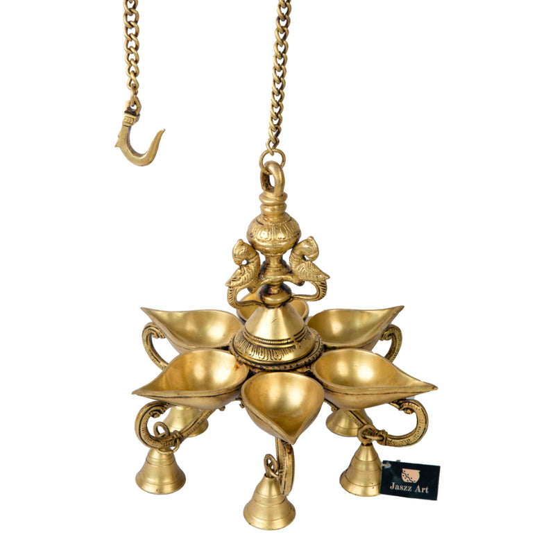 Jaszz Art Brass Parrot 6 Diya With Hanging Chain