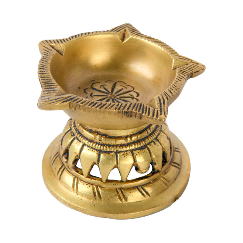 Brass small Akhand Diya - intricately designed brass oil lamp, compact size, traditional Indian Diya, golden finish, decorative home accent, emits a warm and serene glow, ideal for religious ceremonies and meditation, enhances spiritual ambiance and decor.