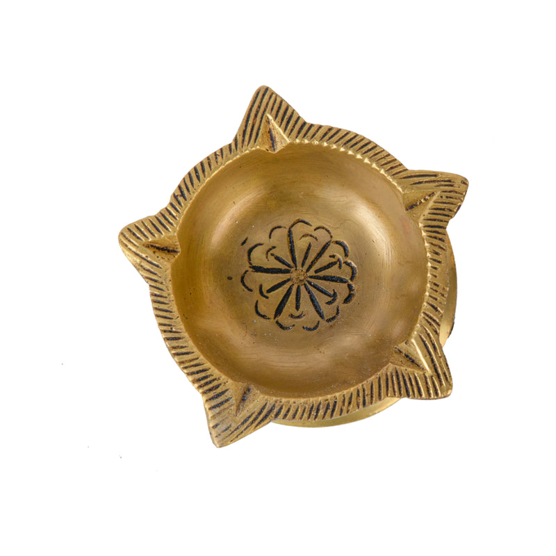 Brass small Akhand Diya - intricately designed brass oil lamp, compact size, traditional Indian Diya, golden finish, decorative home accent, emits a warm and serene glow, ideal for religious ceremonies and meditation, enhances spiritual ambiance and decor.