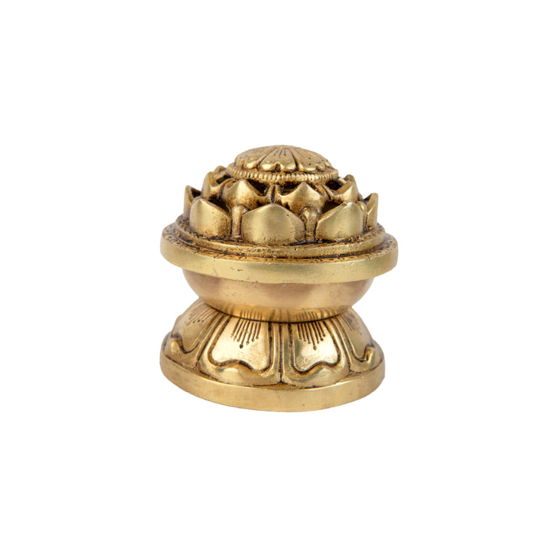 Brass Dhoop Dani - elegantly designed brass incense holder, ideal for burning incense cones or dhoop, golden finish, perfect for home rituals and meditation spaces, enhances the ambiance and fragrance during spiritual practices, symbolizes purification and spiritual elevation, a beautiful and practical addition to your collection of brass incense holders and spiritual accessories.