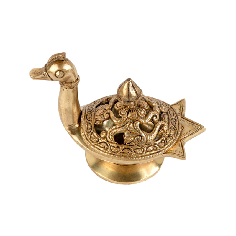 Brass Dhoop Dani - elegantly designed brass incense holder, ideal for burning incense cones or dhoop, golden finish, perfect for home rituals and meditation spaces, enhances the ambiance and fragrance during spiritual practices, symbolizes purification and spiritual elevation, a beautiful and practical addition to your collection of brass incense holders and spiritual accessories.