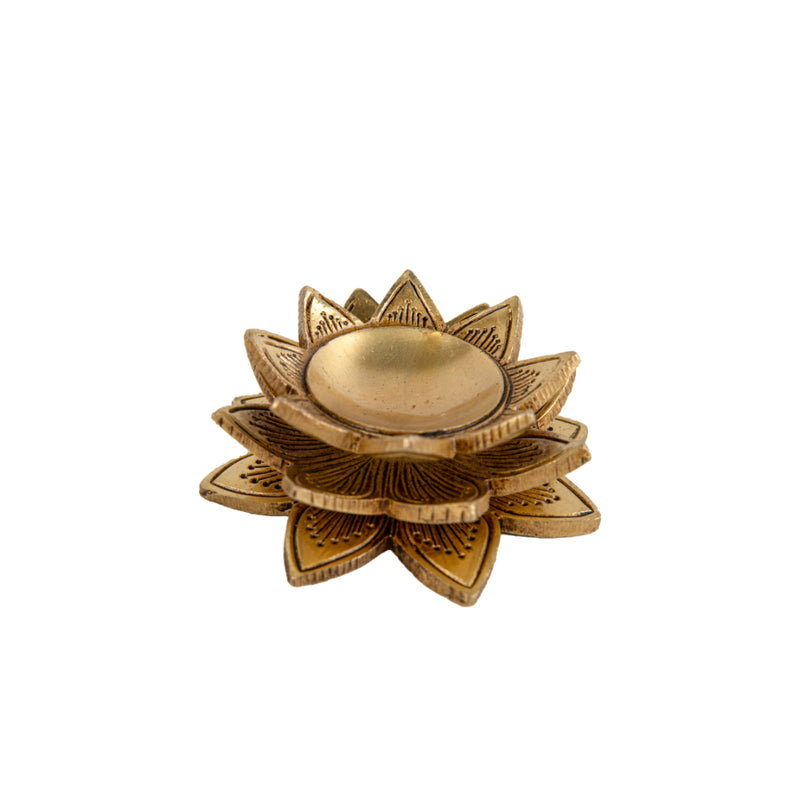 Brass small Akhand Diya - intricately designed brass oil lamp, compact size, traditional Indian Diya, golden finish, decorative home accent, emits a warm and serene glow, ideal for religious ceremonies and meditation, enhances spiritual ambiance and decor.