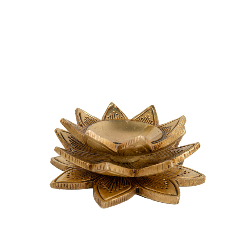 Brass small Akhand Diya - intricately designed brass oil lamp, compact size, traditional Indian Diya, golden finish, decorative home accent, emits a warm and serene glow, ideal for religious ceremonies and meditation, enhances spiritual ambiance and decor.