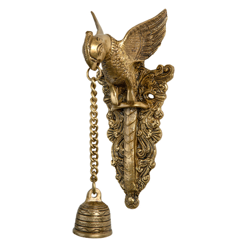 Brass Peacock Bells - beautifully crafted brass bells in the shape of peacocks, traditional design, golden finish, decorative home accent, emits a melodious and enchanting sound, perfect for adding a touch of charm and serenity to any space, ideal for meditation, rituals, and decor, a symbol of beauty and grace, enhances the ambiance and brings positive energy, a delightful addition to your collection of brass artifacts.