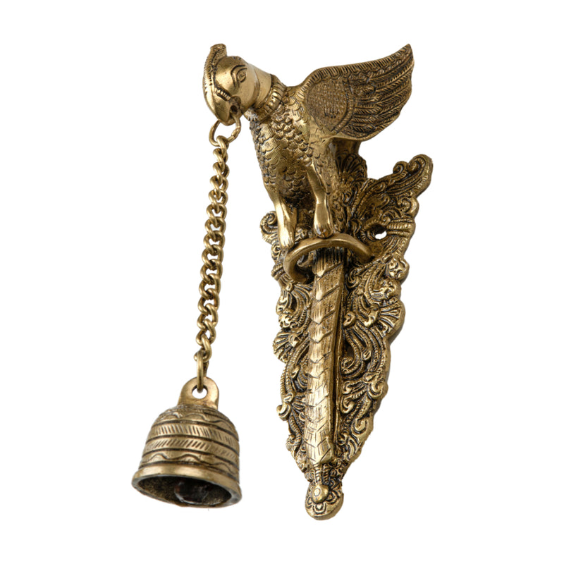 Brass Peacock Bells - beautifully crafted brass bells in the shape of peacocks, traditional design, golden finish, decorative home accent, emits a melodious and enchanting sound, perfect for adding a touch of charm and serenity to any space, ideal for meditation, rituals, and decor, a symbol of beauty and grace, enhances the ambiance and brings positive energy, a delightful addition to your collection of brass artifacts.