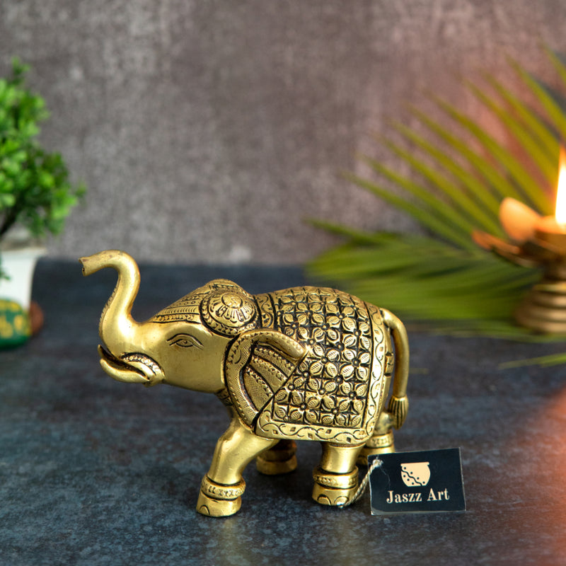 Jaszz Art Brass Elephant 02 Ethnic Design Handmade Antique for Home Decor