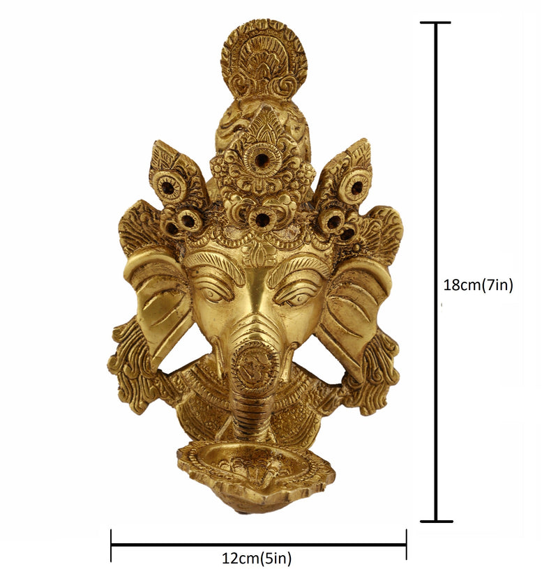  Ethnic Ganesh ji Design Wall Mount Hanging 5 Oil Wick Lamp Bells Diya Diyas antique brass decor Diwali Dipawali Festival gift gifts God gold golden home item items love luck pooja puja room Vastu wealth