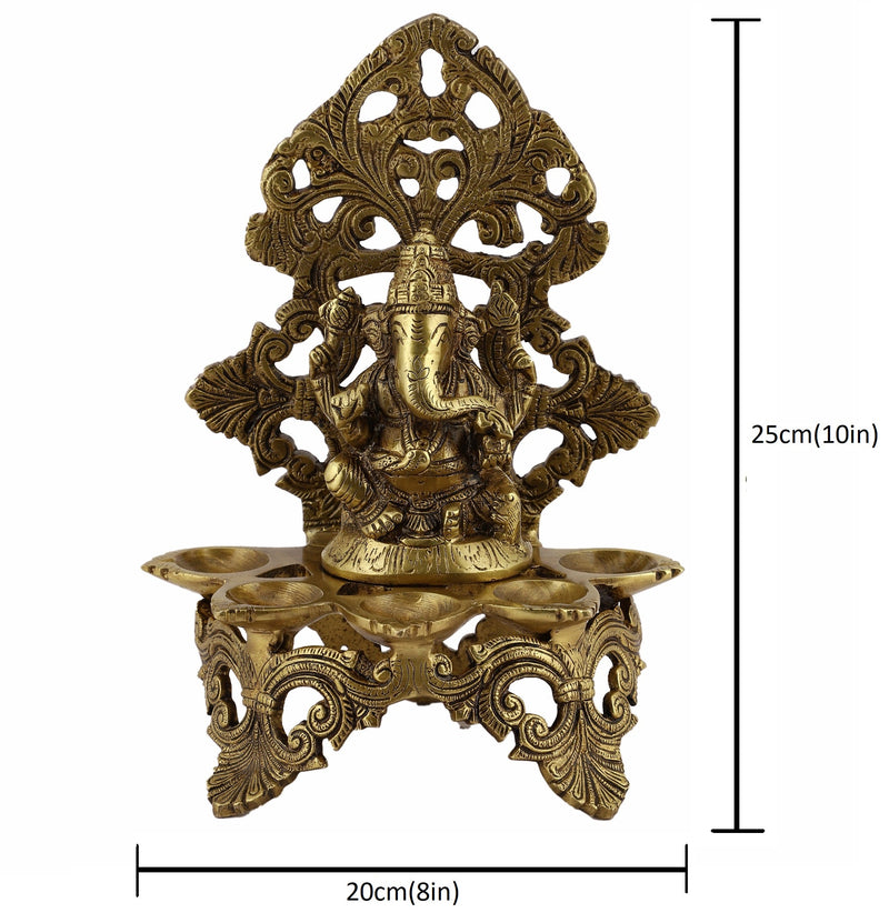  Ethnic Ganesh ji Design Wall Mount Hanging 5 Oil Wick Lamp Bells Diya Diyas antique brass decor Diwali Dipawali Festival gift gifts God gold golden home item items love luck pooja puja room Vastu wealth