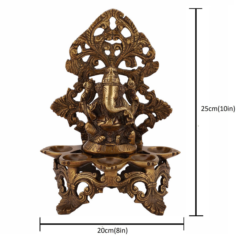  Ethnic Ganesh ji Design Wall Mount Hanging 5 Oil Wick Lamp Bells Diya Diyas antique brass decor Diwali Dipawali Festival gift gifts God gold golden home item items love luck pooja puja room Vastu wealth