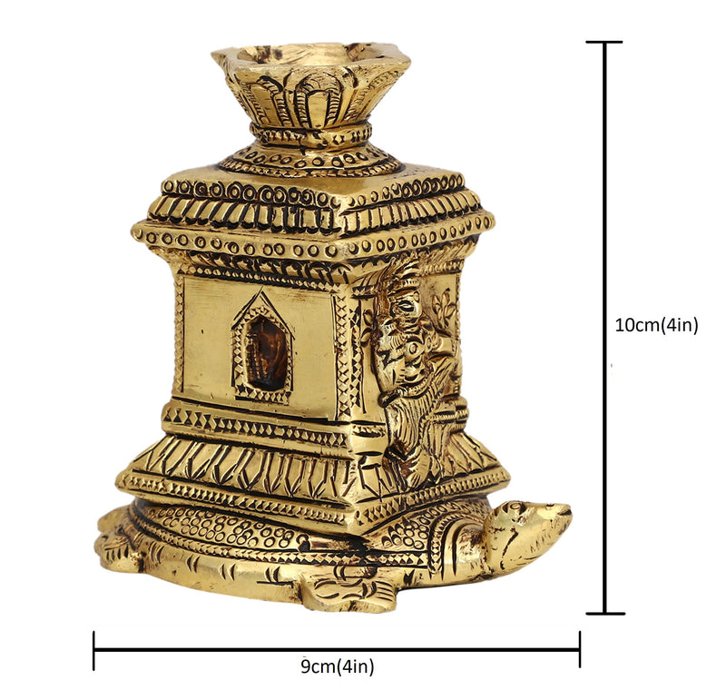 Brass small Akhand Turtle Diya - intricately designed brass oil lamp, compact size, traditional Indian Diya, golden finish, decorative home accent, emits a warm and serene glow, ideal for religious ceremonies and meditation, enhances spiritual ambiance and decor.