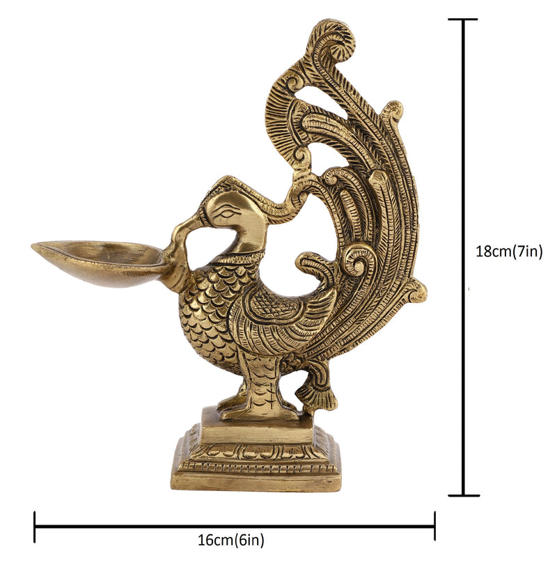  Ethnic Curved Twin pair Peacock Oil Wick Lamp big Diya antique brass decor Diwali Dipawali Festival gift gifts God gold golden home item items love luck pooja puja room Vastu wealth