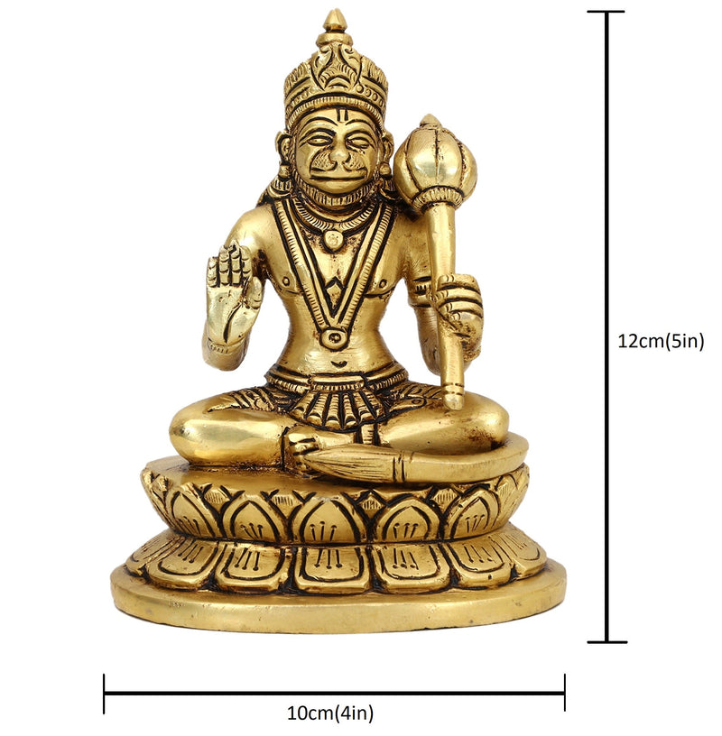 Brass God Hanuman Ji - meticulously crafted brass statue of Lord Hanuman, golden finish, revered and powerful deity, perfect for home decor and spiritual spaces, ideal for invoking strength and protection, symbolizes courage, devotion, and loyalty, enhances the spiritual energy and fosters a sense of divine presence, a sacred and inspiring addition to your collection of brass sculptures and figurines.