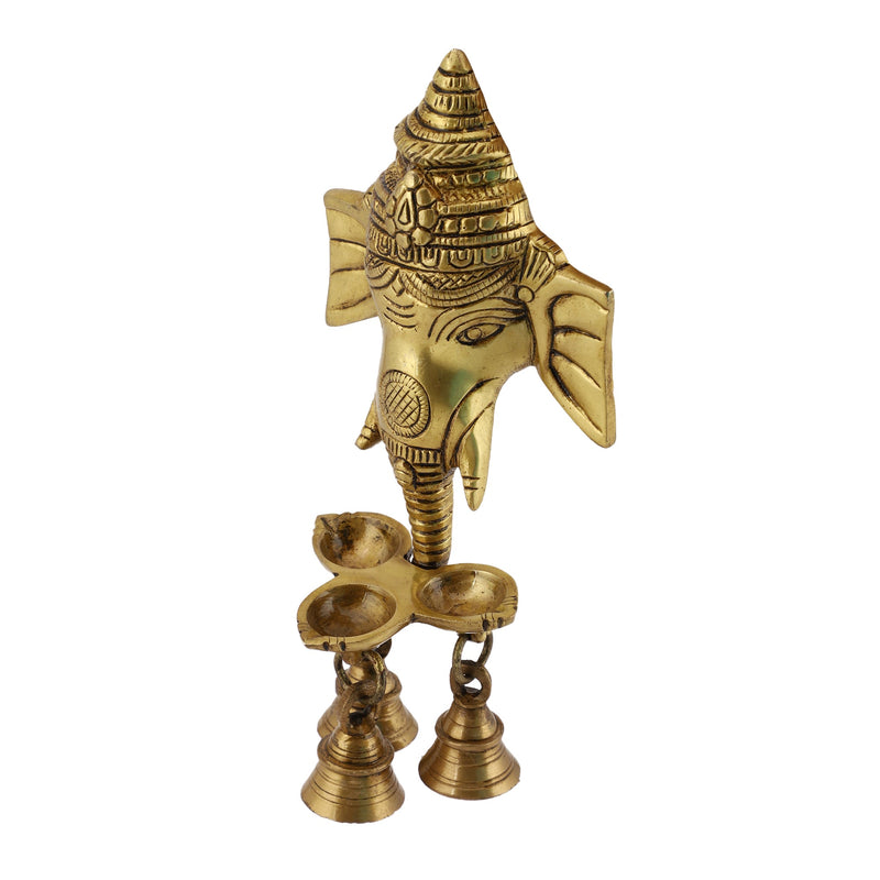 Brass Wall Diya - intricately designed brass oil lamp for wall mounting, golden finish, decorative home accent, traditional Indian Diya, emits a warm and inviting glow, ideal for enhancing wall decor and creating an ambiance of serenity, perfect for religious ceremonies and festive occasions, adds a touch of traditional charm to interior spaces.