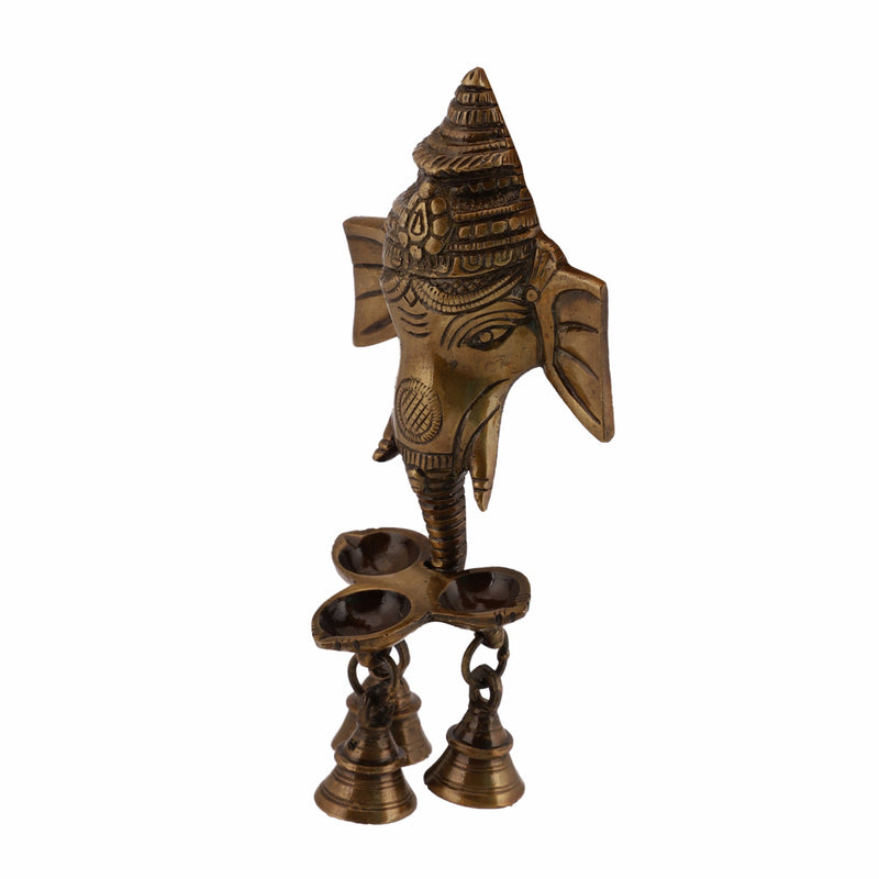  Ethnic Ganesh ji Design Wall Mount Hanging 5 Oil Wick Lamp Bells Diya Diyas antique brass decor Diwali Dipawali Festival gift gifts God gold golden home item items love luck pooja puja room Vastu wealth