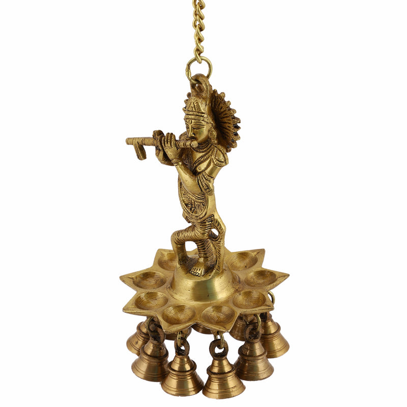 Brass Wall Diya - intricately designed brass oil lamp for wall mounting, golden finish, decorative home accent, traditional Indian Diya, emits a warm and inviting glow, ideal for enhancing wall decor and creating an ambiance of serenity, perfect for religious ceremonies and festive occasions, adds a touch of traditional charm to interior spaces.