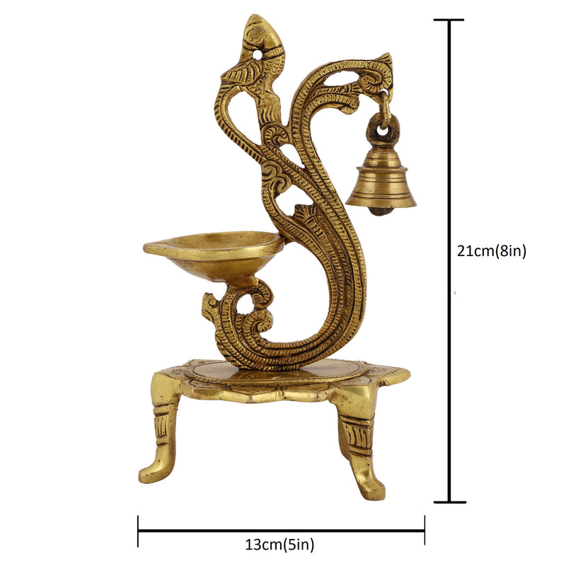  Ethnic Curved Twin pair Peacock Oil Wick Lamp big Diya antique brass decor Diwali Dipawali Festival gift gifts God gold golden home item items love luck pooja puja room Vastu wealth