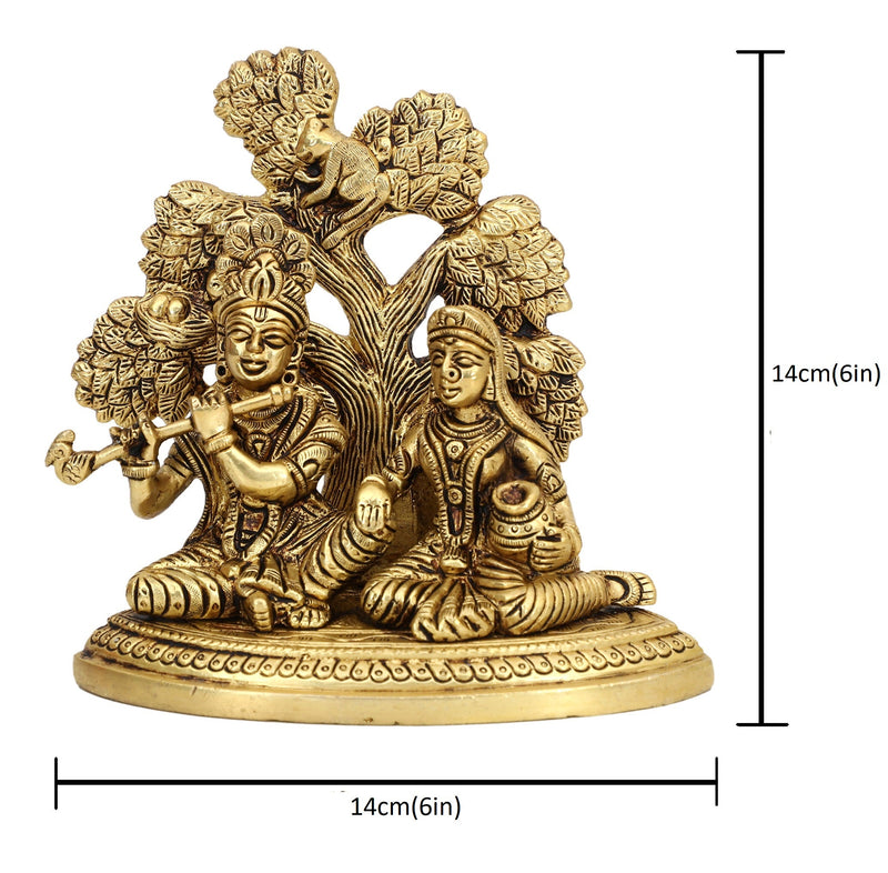 Brass God Radha Krishna Ji - intricately designed brass statue featuring Lord Krishna and Radha, golden finish, divine and eternal divine couple, perfect for home decor and spiritual spaces, ideal for invoking love, devotion, and divine union, symbolizes divine love, harmony, and transcendence, enhances the spiritual energy and fosters a sense of divine presence, a sacred and cherished addition to your collection of brass sculptures and figurines."