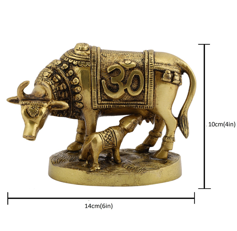 Brass God Kamdhenu Cow - finely crafted brass statue of Kamdhenu, the divine wish-fulfilling cow, golden finish, auspicious and revered deity, perfect for home decor and spiritual spaces, ideal for invoking blessings and abundance, symbolizes prosperity, fertility, and divine blessings, enhances the spiritual energy and fosters a sense of divine presence, a sacred and cherished addition to your collection of brass sculptures and figurines.