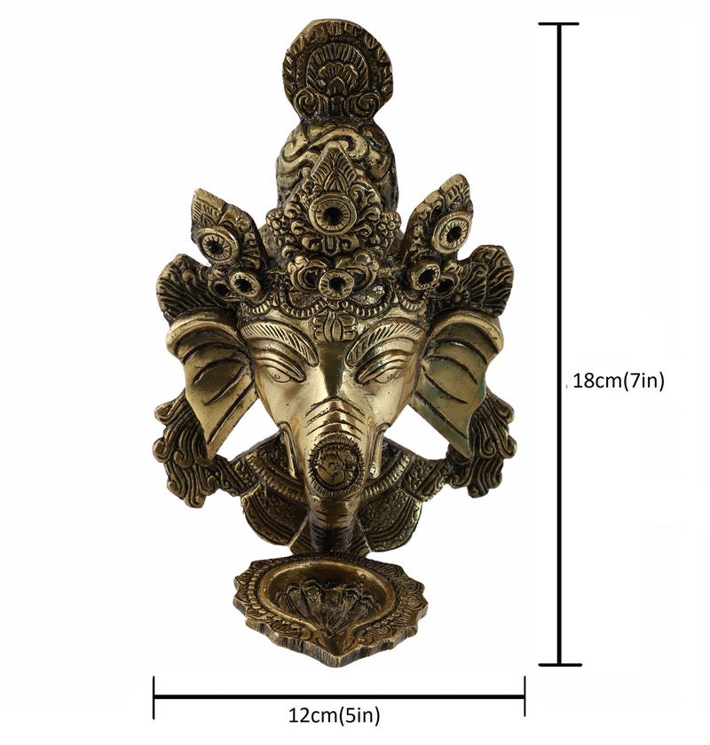  Ethnic Ganesh ji Design Wall Mount Hanging 5 Oil Wick Lamp Bells Diya Diyas antique brass decor Diwali Dipawali Festival gift gifts God gold golden home item items love luck pooja puja room Vastu wealth