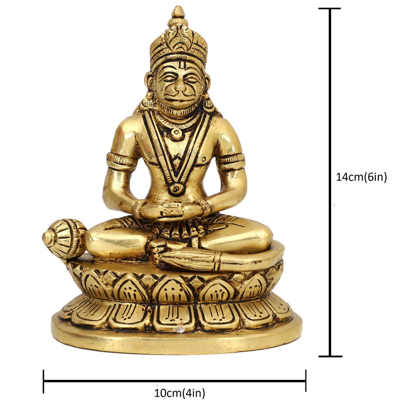 Brass God Hanuman Ji - meticulously crafted brass statue of Lord Hanuman, golden finish, revered and powerful deity, perfect for home decor and spiritual spaces, ideal for invoking strength and protection, symbolizes courage, devotion, and loyalty, enhances the spiritual energy and fosters a sense of divine presence, a sacred and inspiring addition to your collection of brass sculptures and figurines.