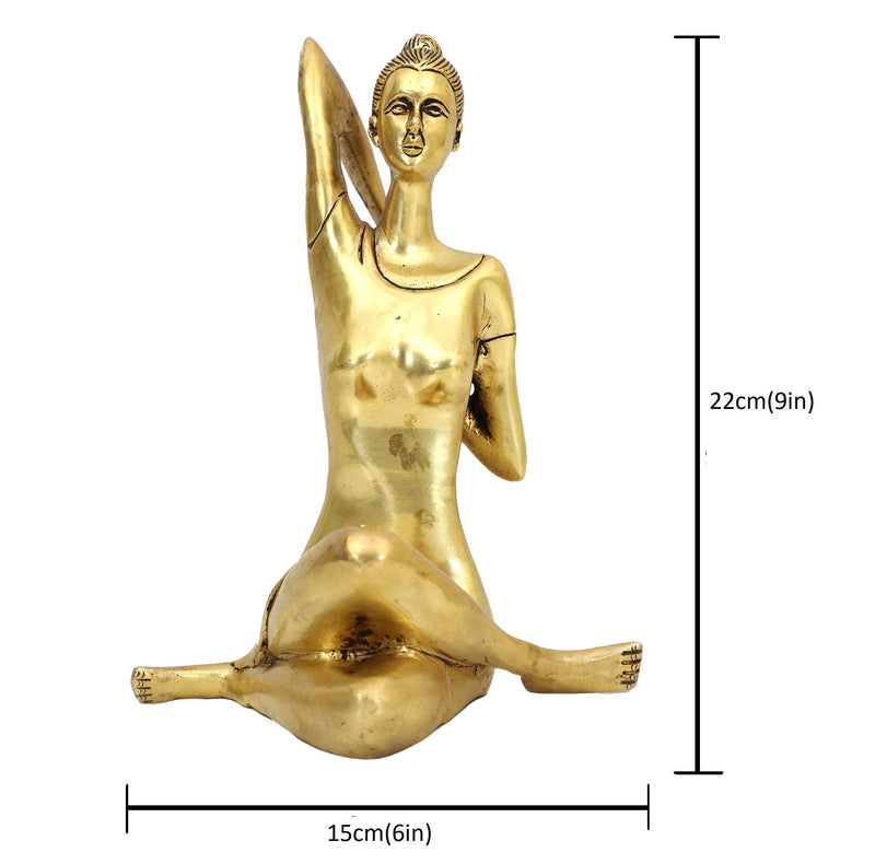 Brass Yoga Lady - beautifully sculpted brass statue of a female yogi in a yoga pose, golden finish, represents strength, balance, and mindfulness, perfect for yoga enthusiasts and spiritual practitioners, adds a serene and calming element to your home decor, symbolizes the harmony between mind, body, and spirit, a unique and inspiring addition to your collection of brass sculptures and figurines, ideal for yoga studios and meditation spaces.