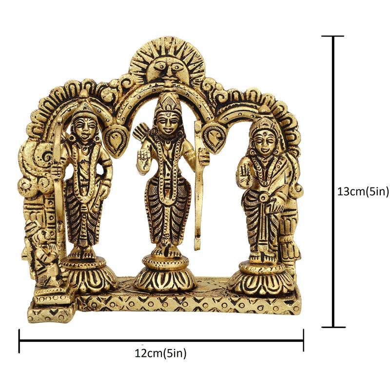 Brass God Ram Darbar - exquisitely crafted brass statue showcasing Lord Ram, Goddess Sita, Lord Lakshmana, and Lord Hanuman, golden finish, divine and revered deities, perfect for home decor and spiritual spaces, ideal for invoking blessings, strength, and righteousness, symbolizes ideal kingship, devotion, and valor, enhances the spiritual energy and fosters a sense of divine presence, a sacred and revered addition to your collection of brass sculptures and figurines."