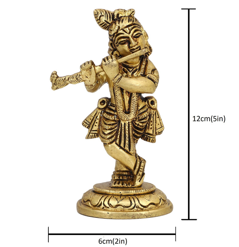 Brass God Krishna Ji - exquisitely crafted brass statue of Lord Krishna, golden finish, beloved and divine deity, perfect for home decor and spiritual spaces, ideal for invoking love and devotion, symbolizes divine playfulness, compassion, and enlightenment, enhances the spiritual energy and fosters a sense of divine presence, a sacred and enchanting addition to your collection of brass sculptures and figurines.