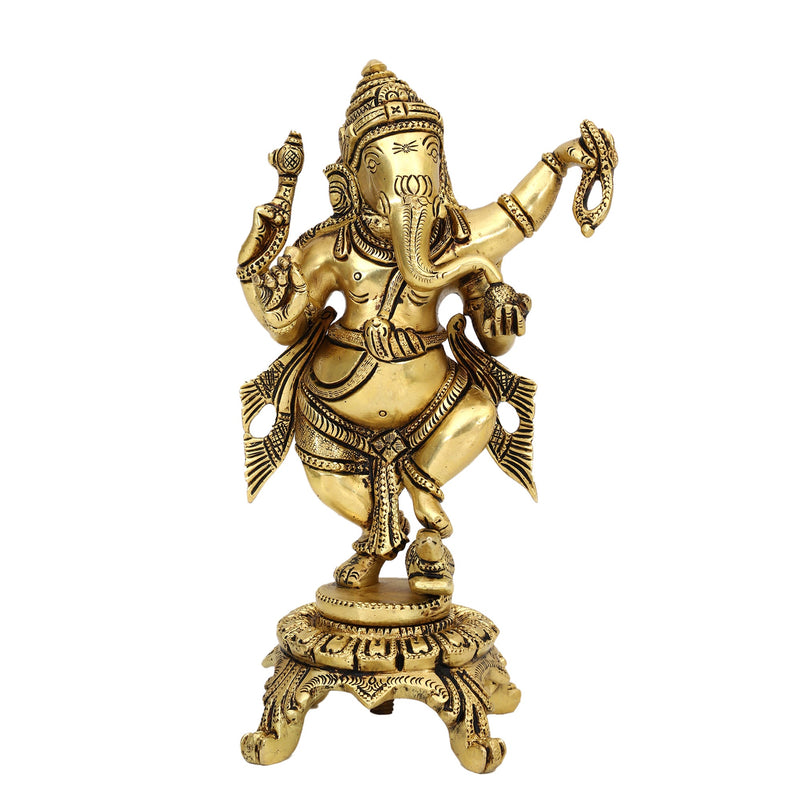 Brass God Ganesha Ji - intricately designed brass statue of Lord Ganesha, golden finish, auspicious and beloved deity, perfect for home decor and spiritual spaces, ideal for invoking blessings and removing obstacles, symbolizes wisdom, prosperity, and good fortune, enhances the spiritual energy and fosters a sense of divine presence, a sacred and revered addition to your collection of brass sculptures and figurines.