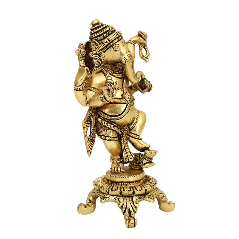 Brass God Ganesha Ji - intricately designed brass statue of Lord Ganesha, golden finish, auspicious and beloved deity, perfect for home decor and spiritual spaces, ideal for invoking blessings and removing obstacles, symbolizes wisdom, prosperity, and good fortune, enhances the spiritual energy and fosters a sense of divine presence, a sacred and revered addition to your collection of brass sculptures and figurines.