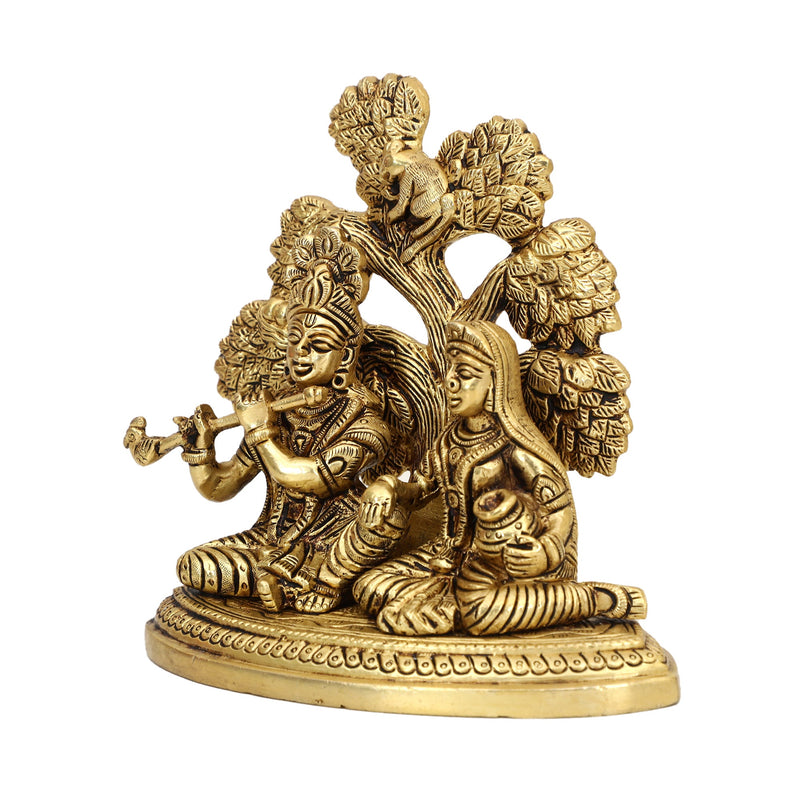 Brass God Radha Krishna Ji - intricately designed brass statue featuring Lord Krishna and Radha, golden finish, divine and eternal divine couple, perfect for home decor and spiritual spaces, ideal for invoking love, devotion, and divine union, symbolizes divine love, harmony, and transcendence, enhances the spiritual energy and fosters a sense of divine presence, a sacred and cherished addition to your collection of brass sculptures and figurines."