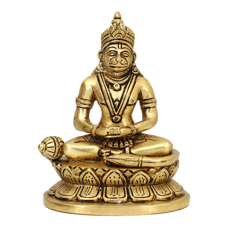 Brass God Hanuman Ji - meticulously crafted brass statue of Lord Hanuman, golden finish, revered and powerful deity, perfect for home decor and spiritual spaces, ideal for invoking strength and protection, symbolizes courage, devotion, and loyalty, enhances the spiritual energy and fosters a sense of divine presence, a sacred and inspiring addition to your collection of brass sculptures and figurines.