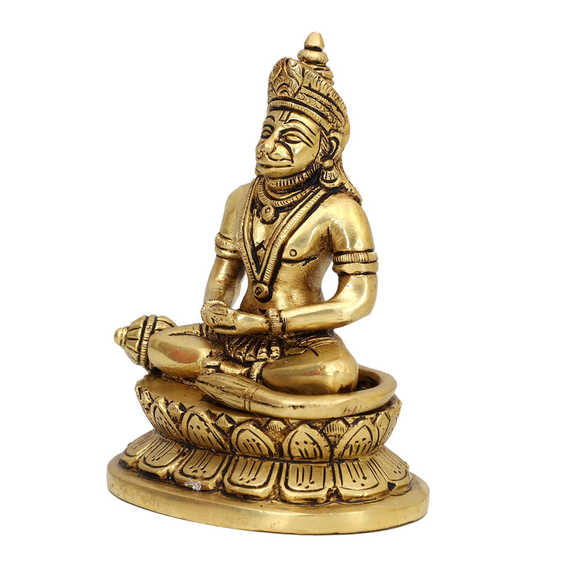 Brass God Hanuman Ji - meticulously crafted brass statue of Lord Hanuman, golden finish, revered and powerful deity, perfect for home decor and spiritual spaces, ideal for invoking strength and protection, symbolizes courage, devotion, and loyalty, enhances the spiritual energy and fosters a sense of divine presence, a sacred and inspiring addition to your collection of brass sculptures and figurines.