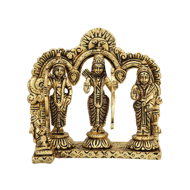 Brass God Ram Darbar - exquisitely crafted brass statue showcasing Lord Ram, Goddess Sita, Lord Lakshmana, and Lord Hanuman, golden finish, divine and revered deities, perfect for home decor and spiritual spaces, ideal for invoking blessings, strength, and righteousness, symbolizes ideal kingship, devotion, and valor, enhances the spiritual energy and fosters a sense of divine presence, a sacred and revered addition to your collection of brass sculptures and figurines."