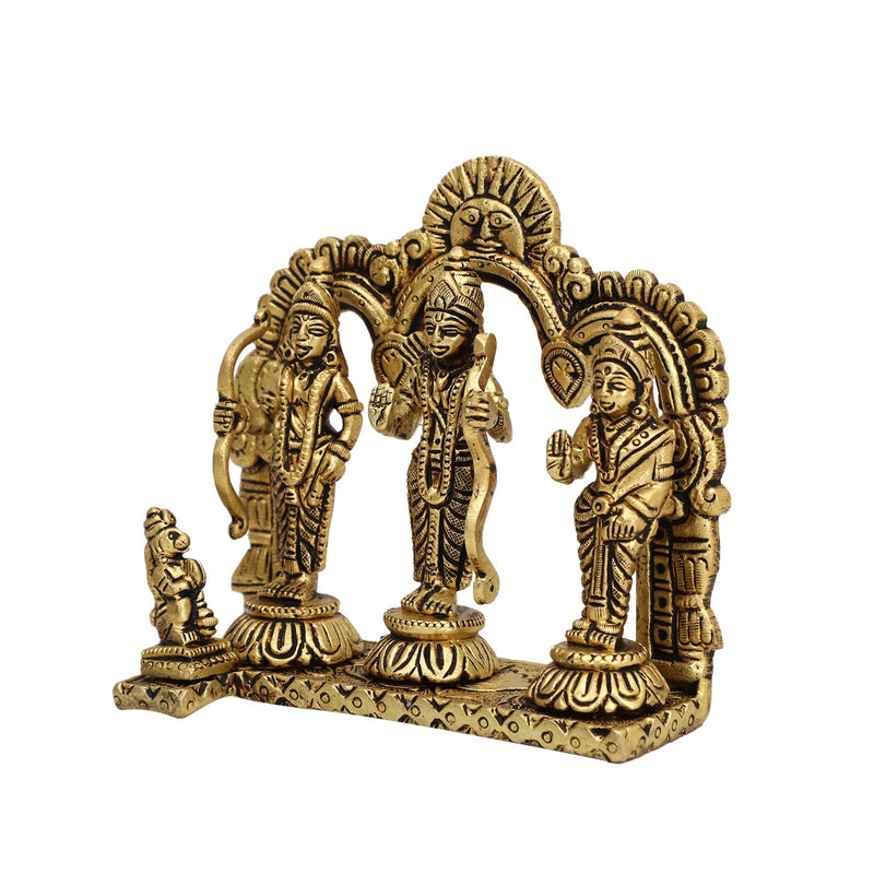 Brass God Ram Darbar - exquisitely crafted brass statue showcasing Lord Ram, Goddess Sita, Lord Lakshmana, and Lord Hanuman, golden finish, divine and revered deities, perfect for home decor and spiritual spaces, ideal for invoking blessings, strength, and righteousness, symbolizes ideal kingship, devotion, and valor, enhances the spiritual energy and fosters a sense of divine presence, a sacred and revered addition to your collection of brass sculptures and figurines."